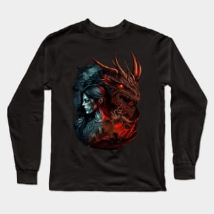 Fantasy dragon and undead woman Long Sleeve T-Shirt